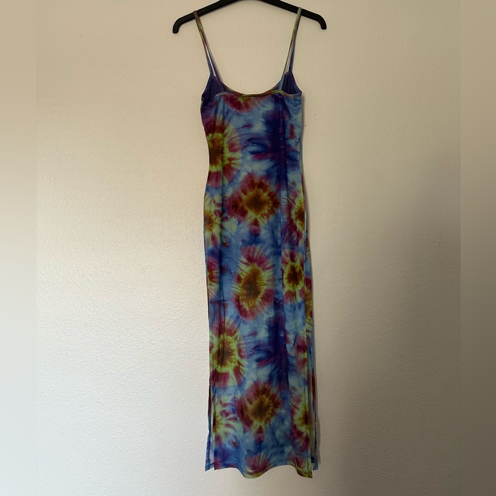 New Topshop psychedelic tie dye mesh midi slip dress in multi US 4 - Picture 3 of 5